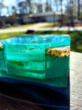 Teal & Gold Flakes Coaster Set with Holder