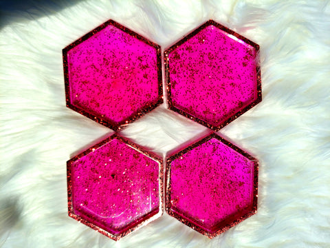 Pink Hexagon Coasters