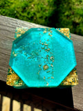 Teal & Gold Flakes Coaster Set with Holder