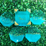 Teal & Gold Flakes Coaster Set with Holder